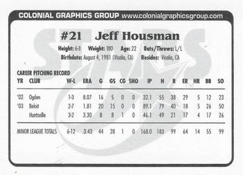 2004 Huntsville Stars #NNO Jeff Housman Back