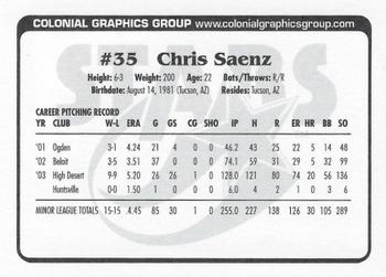 2004 Huntsville Stars #NNO Chris Saenz Back