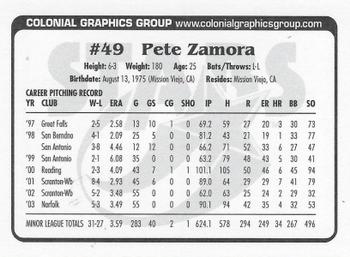 2004 Huntsville Stars #NNO Pete Zamora Back