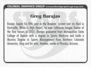 2004 Huntsville Stars #NNO Greg Barajas Back