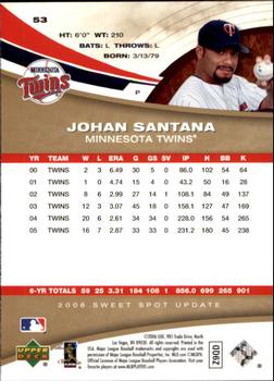 2006 Upper Deck Sweet Spot Update #53 Johan Santana Back