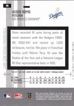 2005 Leaf Certified Materials - Mirror White #48 Hideo Nomo Back