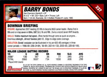 2007 Bowman #237 Barry Bonds Back