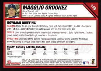 2007 Bowman #110 Magglio Ordonez Back