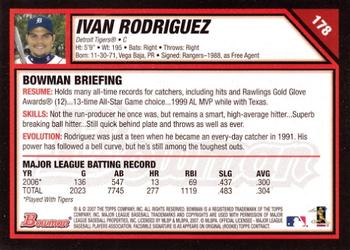 2007 Bowman #178 Ivan Rodriguez Back