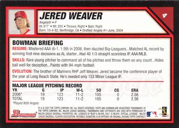 2007 Bowman #4 Jered Weaver Back