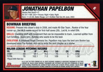 2007 Bowman #6 Jonathan Papelbon Back