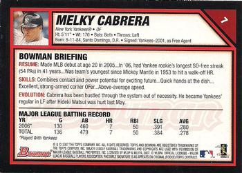 2007 Bowman #7 Melky Cabrera Back