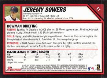 2007 Bowman #11 Jeremy Sowers Back