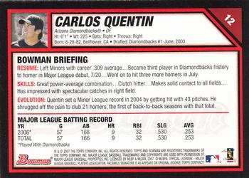 2007 Bowman #12 Carlos Quentin Back