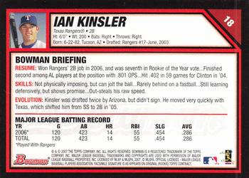 2007 Bowman #18 Ian Kinsler Back