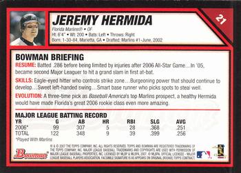2007 Bowman #21 Jeremy Hermida Back