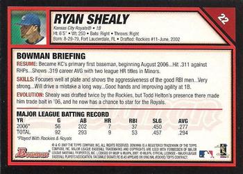 2007 Bowman #22 Ryan Shealy Back