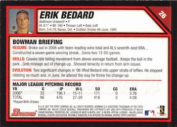 2007 Bowman #26 Erik Bedard Back