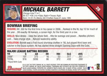 2007 Bowman #28 Michael Barrett Back