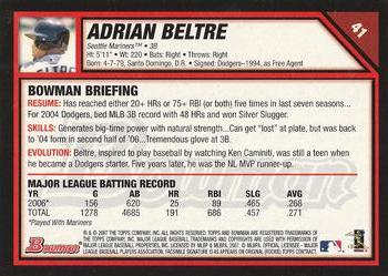 2007 Bowman #41 Adrian Beltre Back