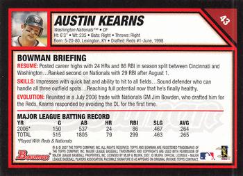 2007 Bowman #43 Austin Kearns Back