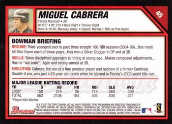 2007 Bowman #45 Miguel Cabrera Back