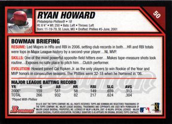 2007 Bowman #50 Ryan Howard Back