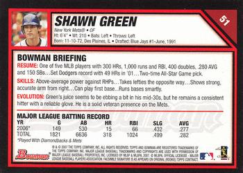 2007 Bowman #51 Shawn Green Back