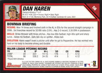 2007 Bowman #56 Dan Haren Back