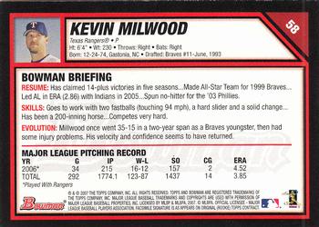 2007 Bowman #58 Kevin Millwood Back