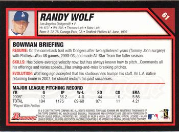 2007 Bowman #61 Randy Wolf Back