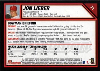 2007 Bowman #71 Jon Lieber Back
