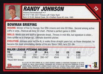2007 Bowman #72 Randy Johnson Back