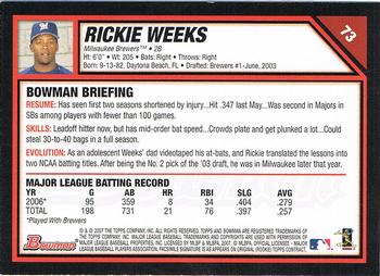 2007 Bowman #73 Rickie Weeks Back
