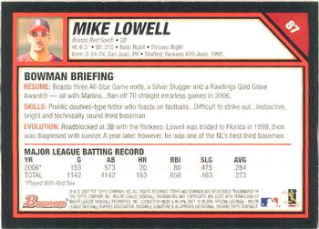 2007 Bowman #87 Mike Lowell Back