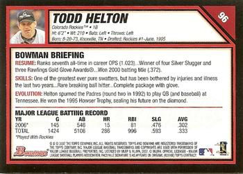 2007 Bowman #96 Todd Helton Back