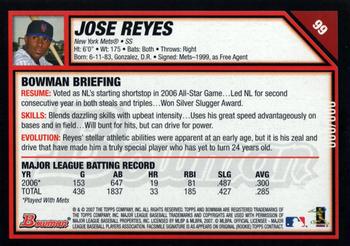 2007 Bowman #99 Jose Reyes Back