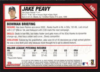 2007 Bowman #102 Jake Peavy Back