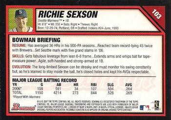 2007 Bowman #103 Richie Sexson Back