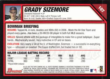 2007 Bowman #107 Grady Sizemore Back