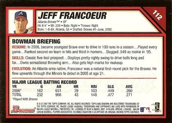 2007 Bowman #112 Jeff Francoeur Back