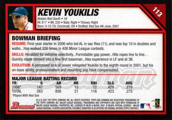 2007 Bowman #113 Kevin Youkilis Back