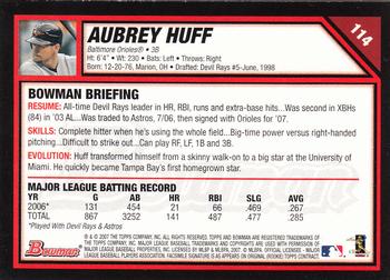 2007 Bowman #114 Aubrey Huff Back