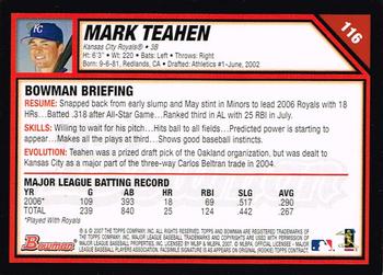 2007 Bowman #116 Mark Teahen Back