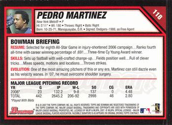 2007 Bowman #118 Pedro Martinez Back