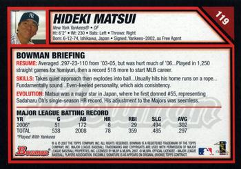 2007 Bowman #119 Hideki Matsui Back