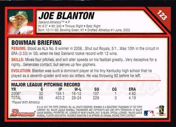 2007 Bowman #123 Joe Blanton Back