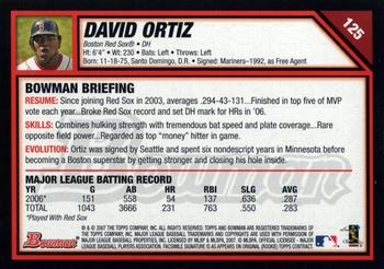 2007 Bowman #125 David Ortiz Back