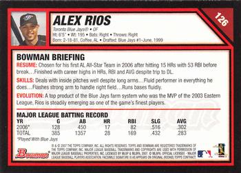 2007 Bowman #126 Alex Rios Back