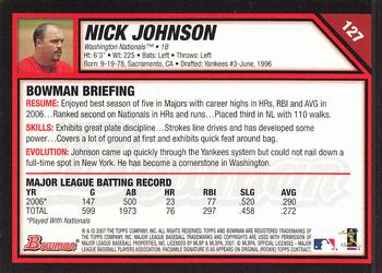 2007 Bowman #127 Nick Johnson Back