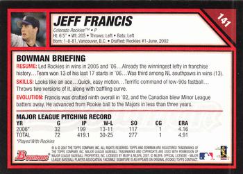 2007 Bowman #141 Jeff Francis Back
