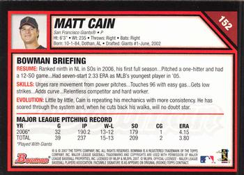 2007 Bowman #152 Matt Cain Back