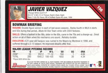 2007 Bowman #156 Javier Vazquez Back