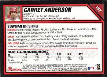 2007 Bowman #157 Garret Anderson Back